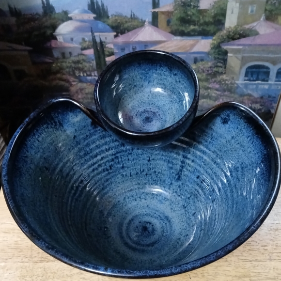 Karen Gray Handmade pottery chip and dip bowl πNWOT,12"Γ8",Nice Gift. π - Picture 7 of 11